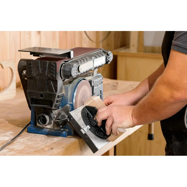 Scheppach Band-Tellerschleifer BTS900 mit Zubehör | Schleifmaschine mit 370W | 230V | 2850 min-1 | Schleifteller Ø 150mm | inkl. 3x Schleifpapier und 3x Schleifband | Bandschleifer Schleifgerät – Bild 7