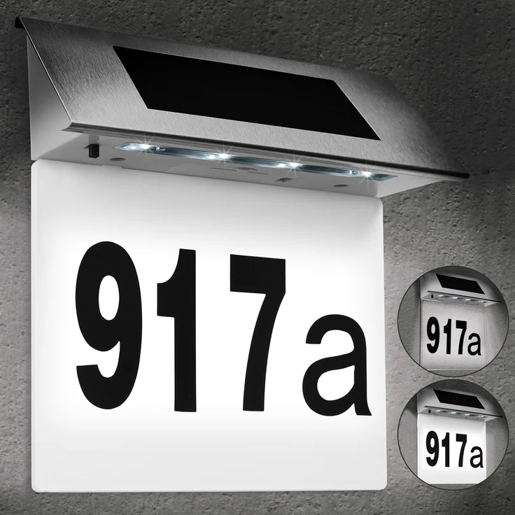 Solarhausnummer aus Edelstahl mit 4 starken LEDs – Bild 1