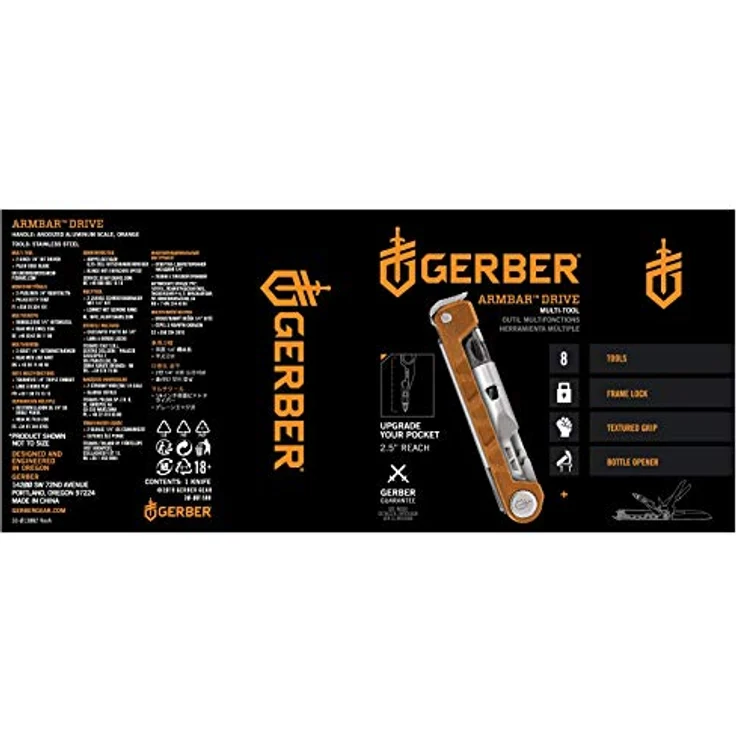 Gerber Multifunktionswerkzeug mit 8 Funktionen ArmBar Drive Orange Messer mit glatter Klinge – Bild 7