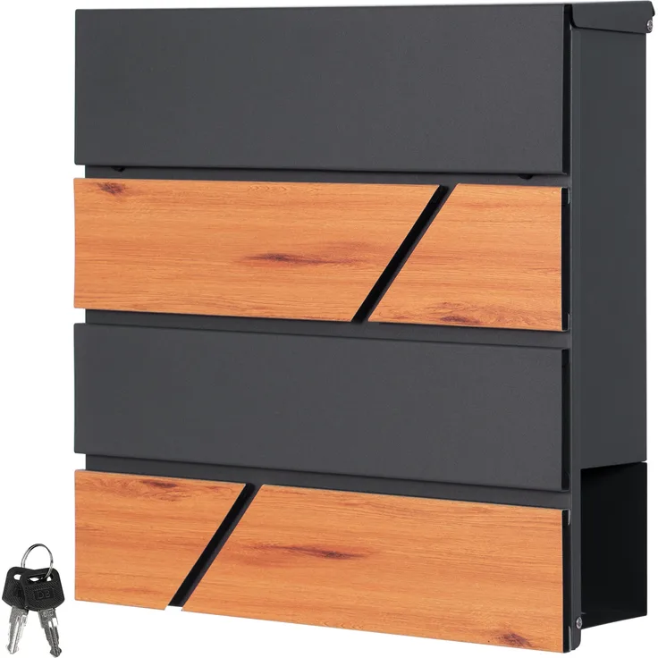 Briefkasten 37x36,5x11 cm Anthrazit-Holzoptik aus Stahl ML-Design