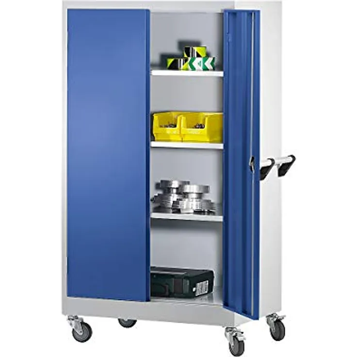 Certeo - Fahrschrank - HxBxT 1680 x 920 x 610 mm - enzianblau RAL 5010 Fahrbare Schränke