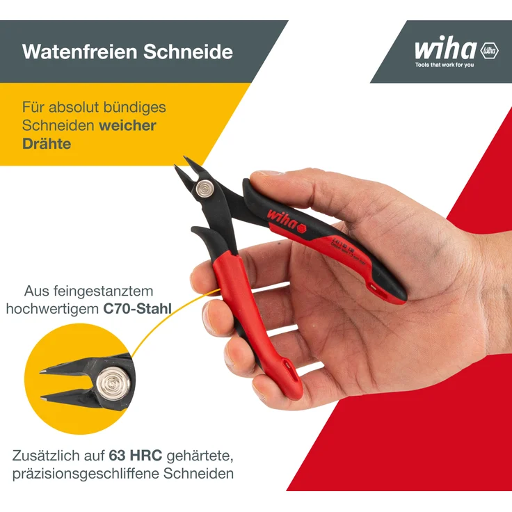 Wiha Präzisions Seitenschneider Elektronik klein (26818) breiter, spitzer Kopf ohne Wate 130mm I Mini Drahtschneider für Elektroinstallation – Bild 16