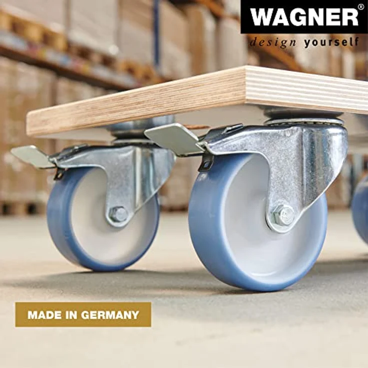 Transporthilfe MM 1341, 57,5 x 30 x 15 cm, harte Rollen Ø 100 mm, Rollenlager, 2 Bremsen, Platte FSC®, Tragkraft 500 kg – Bild 4