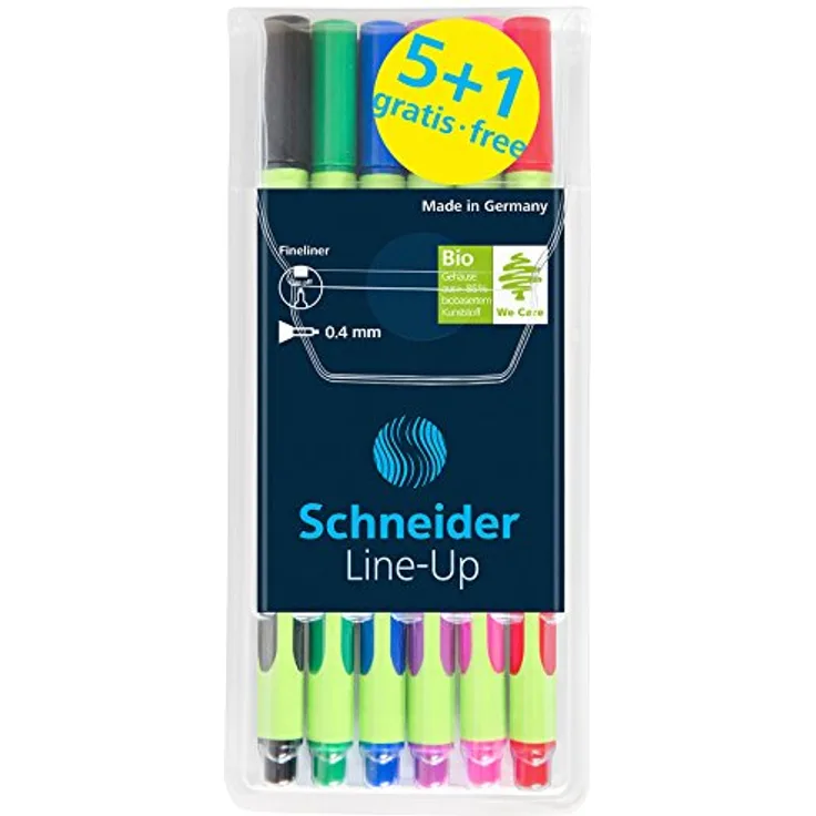 Schneider fineliner-Set Line-Up 0,4 mm 16 cm Gummi 6 Stück