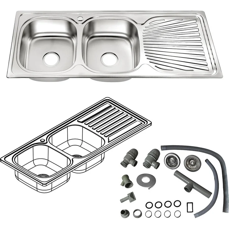 MUCOLA 120CM Edelstahl Doppel Einbauspüle LINKS Edelstahlspüle Küchenspüle 2 Becken – Bild 2