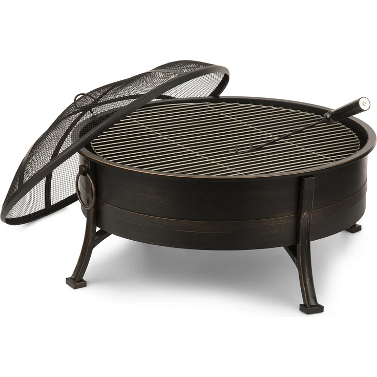 Catania 2-in-1-Feuerschale Ø80cm Funkenschutz Ø70cm Grill Stahl antik Schwarz – Bild 9