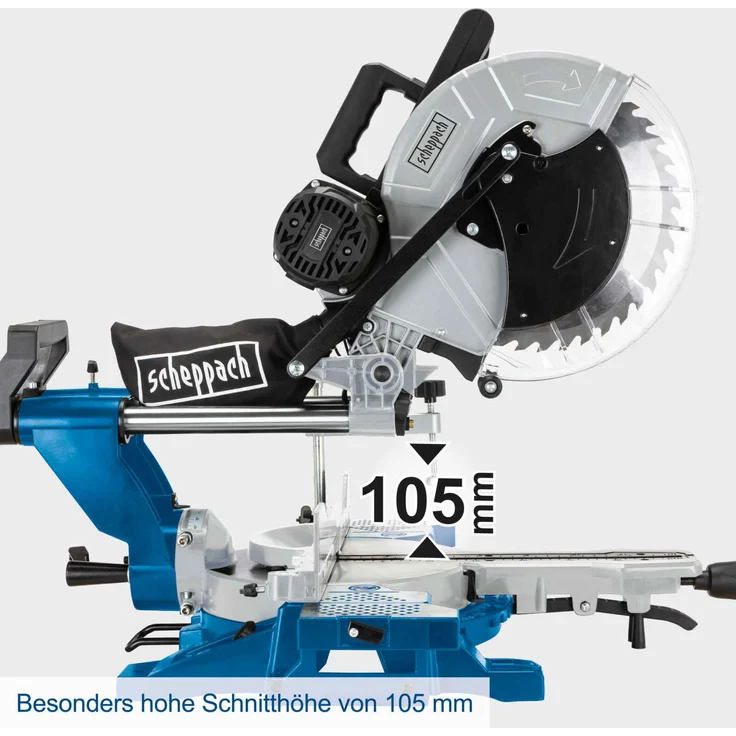 Scheppach HM140L Kapp-Zug-Gehrungssäge mit Laser 2000 W 305 mm 3800 min-1 beidseitig neigbarer Sägekopf mit zweitem Sägeblatt – Bild 2