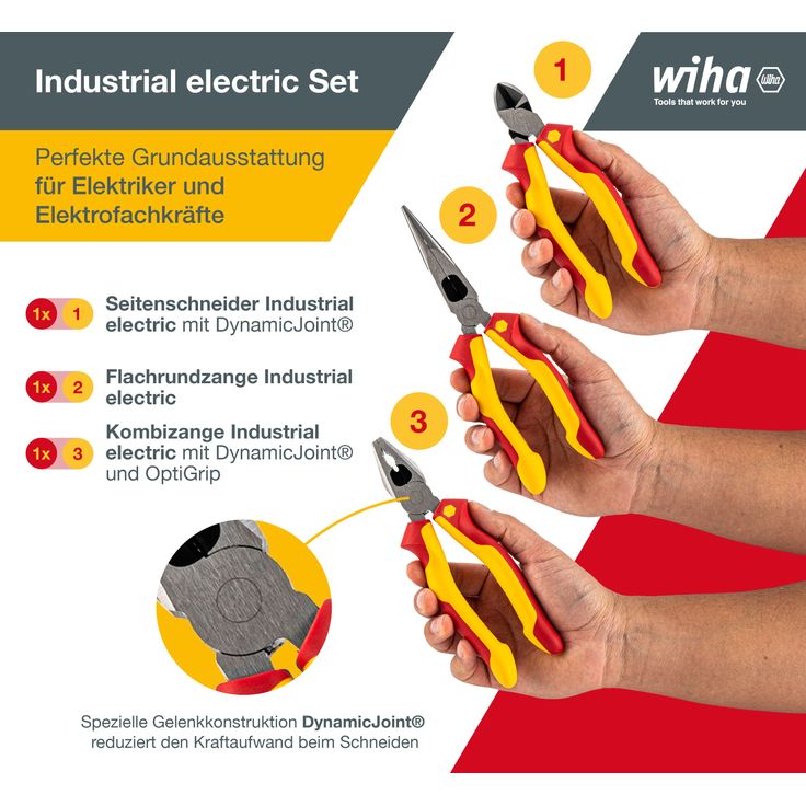 Wiha Zangen Set für Elektriker (38637) 3-tlg. I Universal Kombizange 180mm + Flachrundzange 200mm + Seitenschneider 160mm I Zangenset Elektro VDE – Bild 6