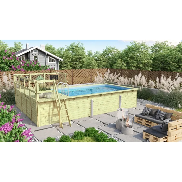 Karibu Pool 1 SET 44 mm inkl. Filterpaket klein, Terrasse vor Kopf an der Seite 3,5 m breit+ Terrasse an der Seite v3