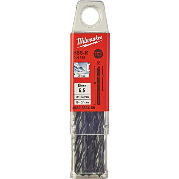 Milwaukee HSS Bohrer DIN 338 – für Metall, Durchmesser 5.5, 10 Stück per Pack
