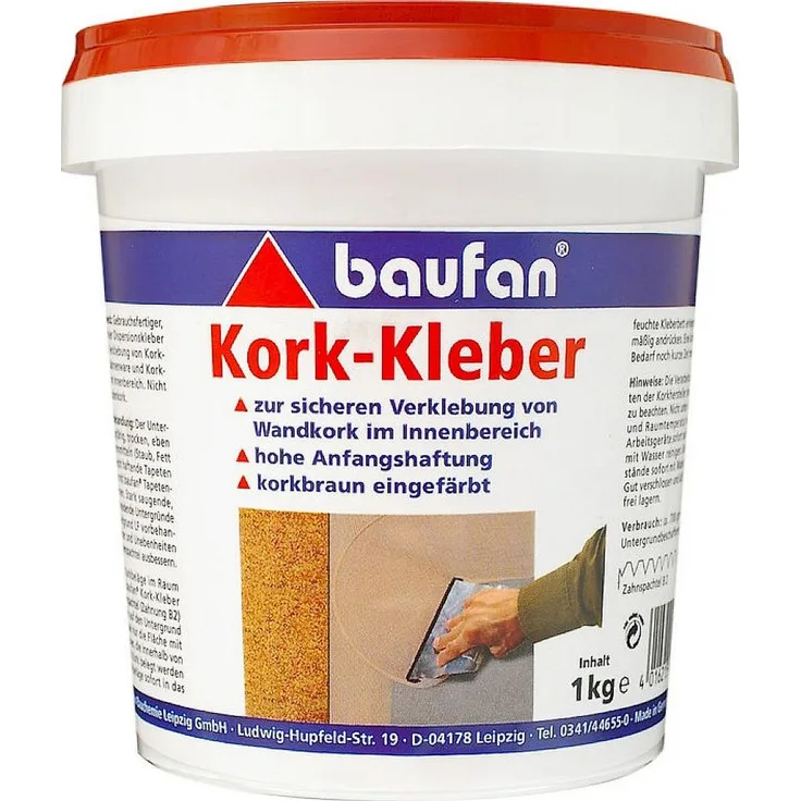 Baufan Korkkleber mit hoher Haftung für Korkwandplatten, Bahnenware und Untertapeten aus Kork im Innenbereich beige 1kg