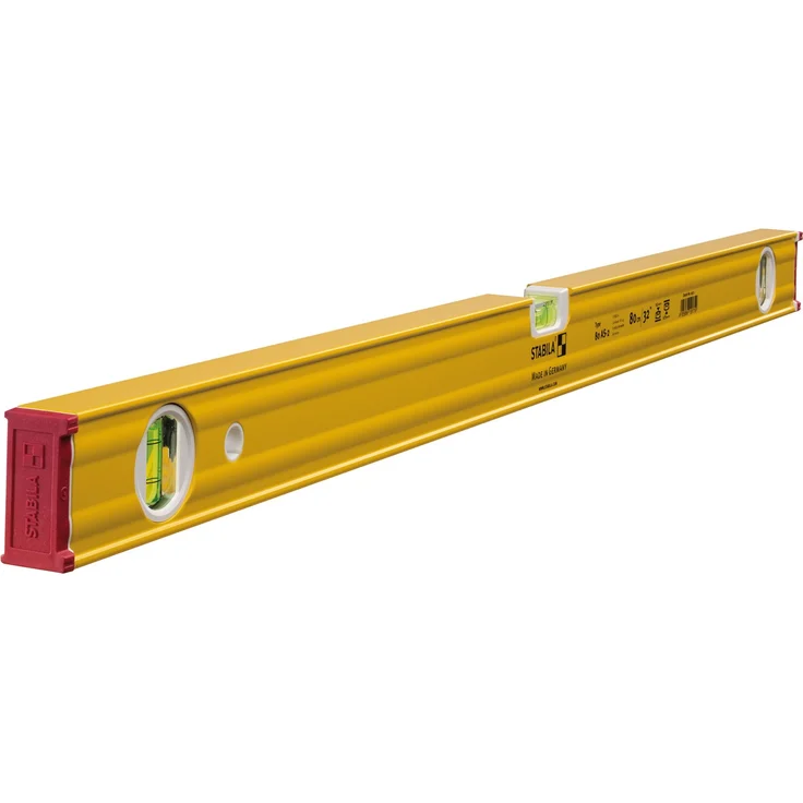 STABILA Wasserwaage Type 80 AS-2, 80 cm, verstärktes Alu-Profil, 1 Horizontal-Libelle, 2 Vertikal-Libellen, integrierte Rutsch-Stopper, Made in Germany – Bild 1