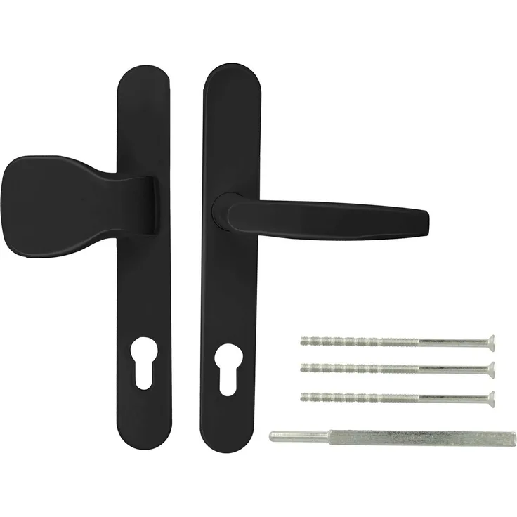 Premium Drückergarnitur Victory DHS 92mm - Oval - Knauf-Griff Schwarz RAL 9005, 25mm