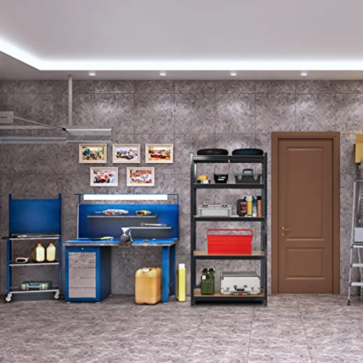 Schwerlastregal, Traglast 875 kg, 5 Ebenen, zum Stecken, Keller, Garage, Stahl, HBT: 180 x 90 x 45 cm, schwarz – Bild 2