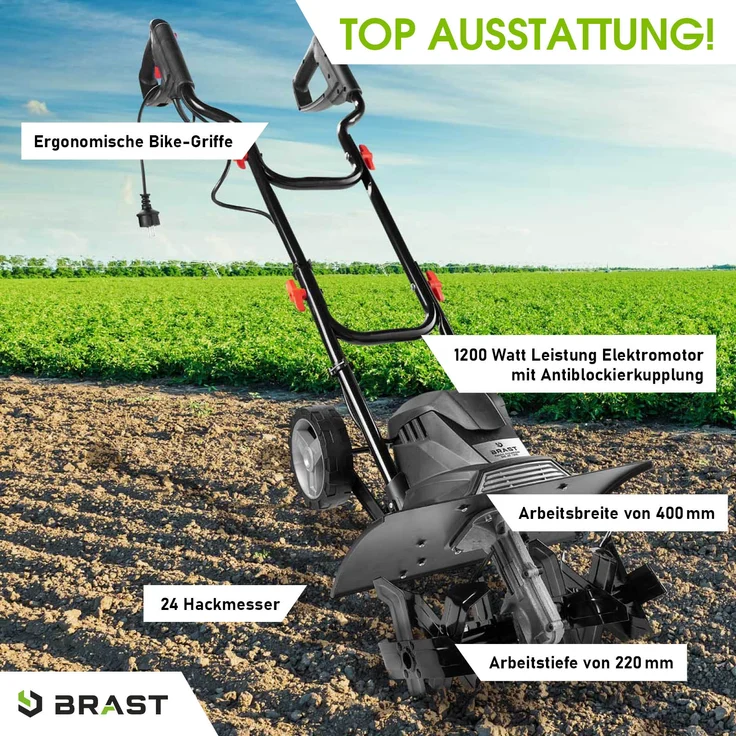 BRAST Motorhacke Elektro Gartenfräse 1200 Watt 40cm Arbeitsbreite 24 Hackmesser Kultivator Ackerfräse Hacke – Bild 3