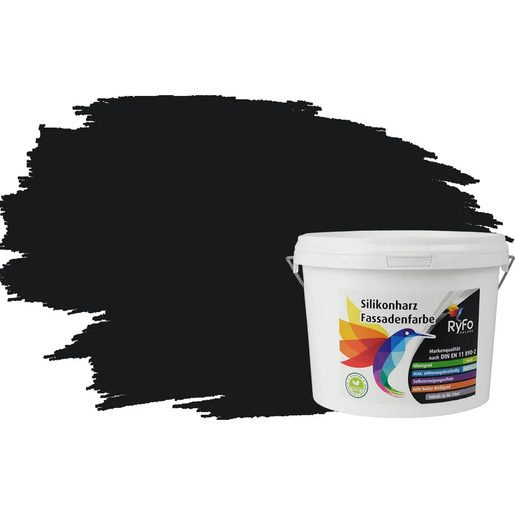 RyFo Colors Silikonharz Fassadenfarbe Lotuseffekt Trend Schwarz 3l - bunte Fassadenfarbe, weitere Grau Farbtöne und Größen erhältlich, Deckkraft Klasse 1 – Bild 1