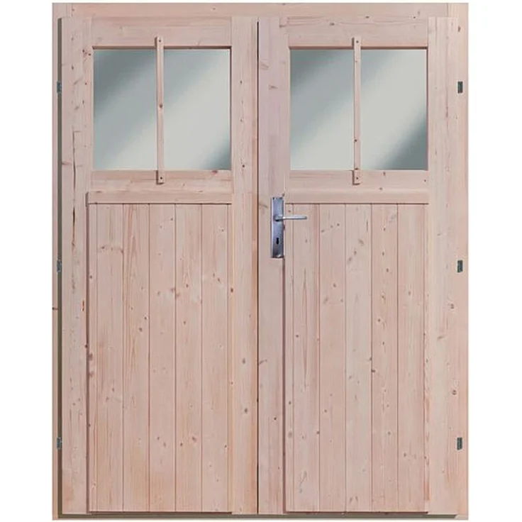 Karibu Doppelflügeltür Wandlitz 19 mm inkl. Türschloss und Rahmen naturbelassen - Preisvergleich – Bild 2