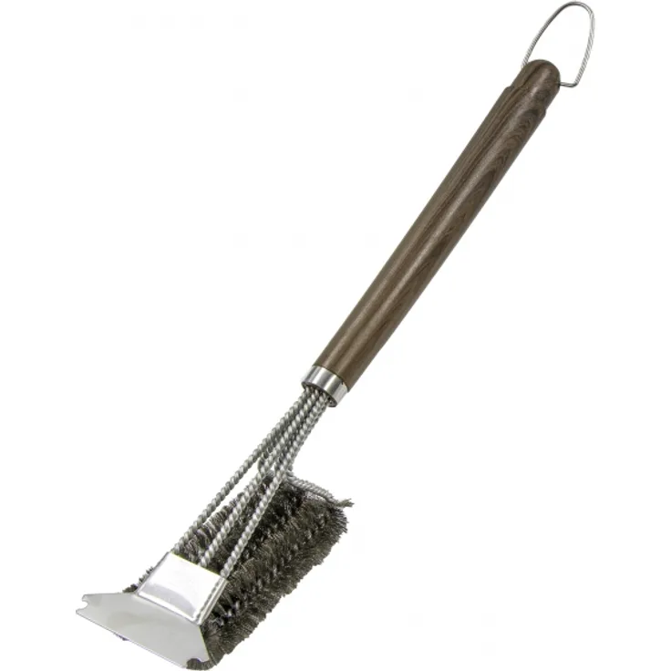 Drahtborsten Grillbürste mit Schaber 3-fach Reinigungsbürste, 41 cm