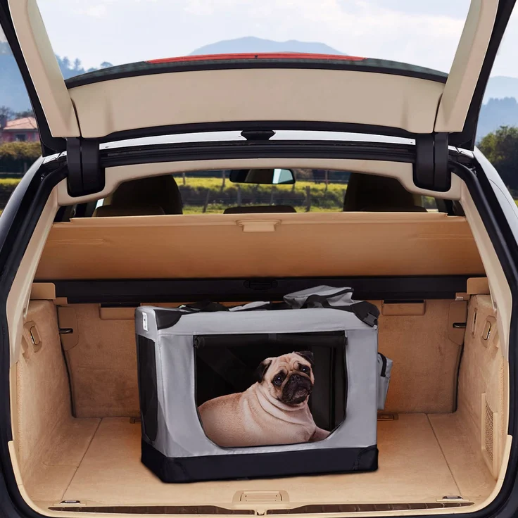 Juskys Hundetransportbox Lassie M (grau) faltbar - 42 x 60 x 44 cm - Hundebox mit Decke, Tasche & Griffen – Stoff Kleintiertasche für Hunde – Bild 2