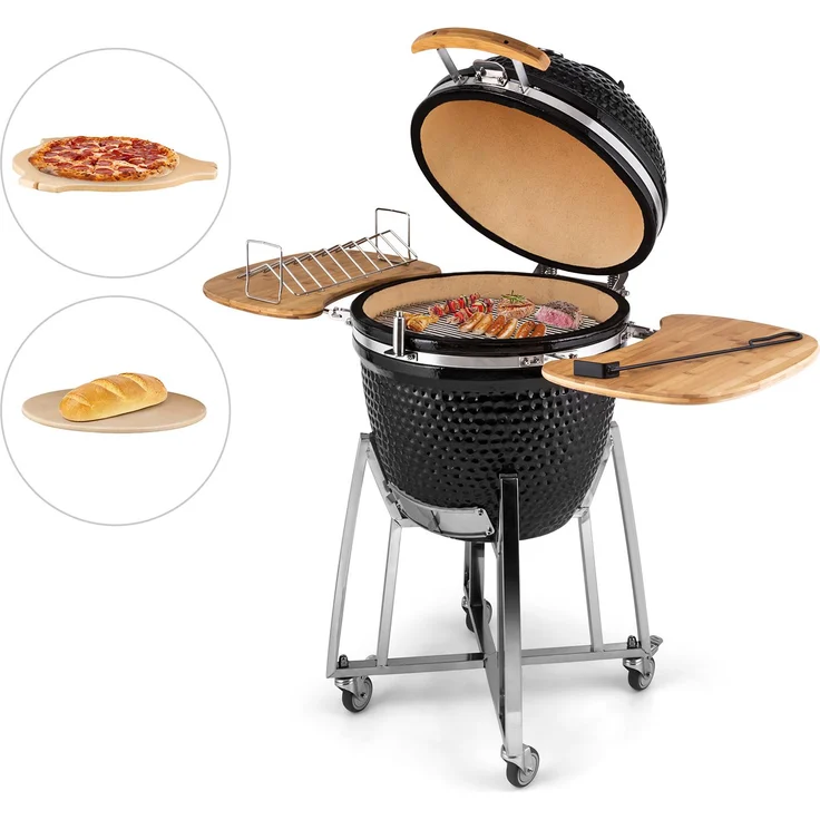 Kingsize Kamado-Grill Keramikgrill mit Deflektorstein Lüftungsschieber rund schwarz – Bild 15