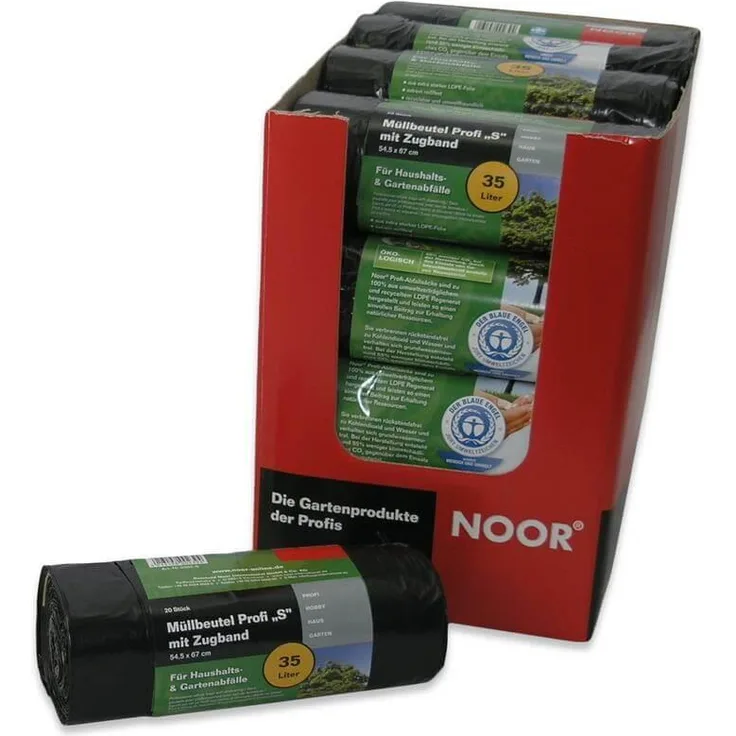Noor Müllbeutel Profi S 35l 20er Rolle (54,5 x 67cm) mit Zugband schwarz LDPE 30my