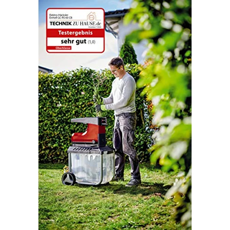 Einhell ElektroLeisehäcksler GCRS 60 CB 2800 W max 45 mm Aststärke Schneidwalze große Trichteröffnung Drehrichtungsumschalter transparente 60 L Fangbox integrierter Sicherheitsschalter – Bild 2