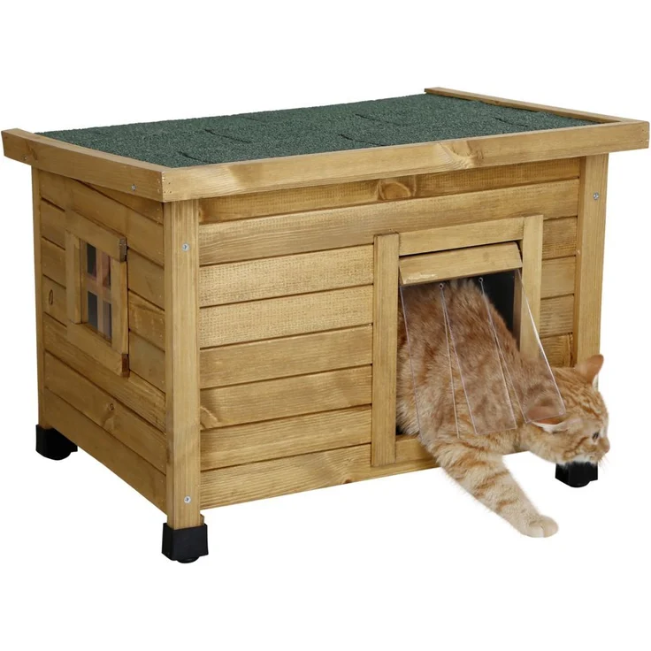 Kerbl Katzenhaus Rustica Katzenhütte aus Holz Schwingtüre mit Lamellen – Bild 2