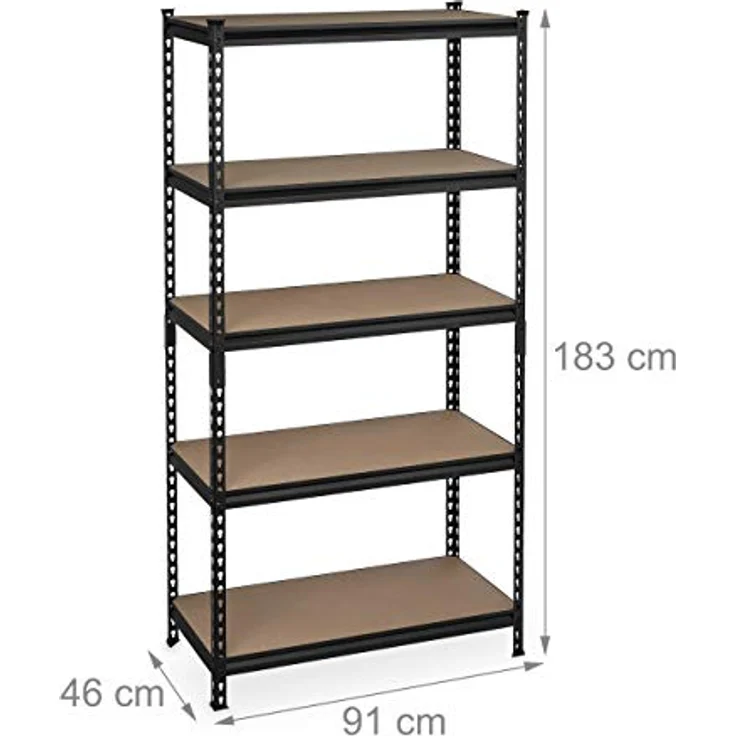 Schwerlastregal zum Stecken, HBT: 183x91x46 cm, Traglast: 1800 kg, 5 Ebenen, Keller & Garage, Stahl, schwarz – Bild 4