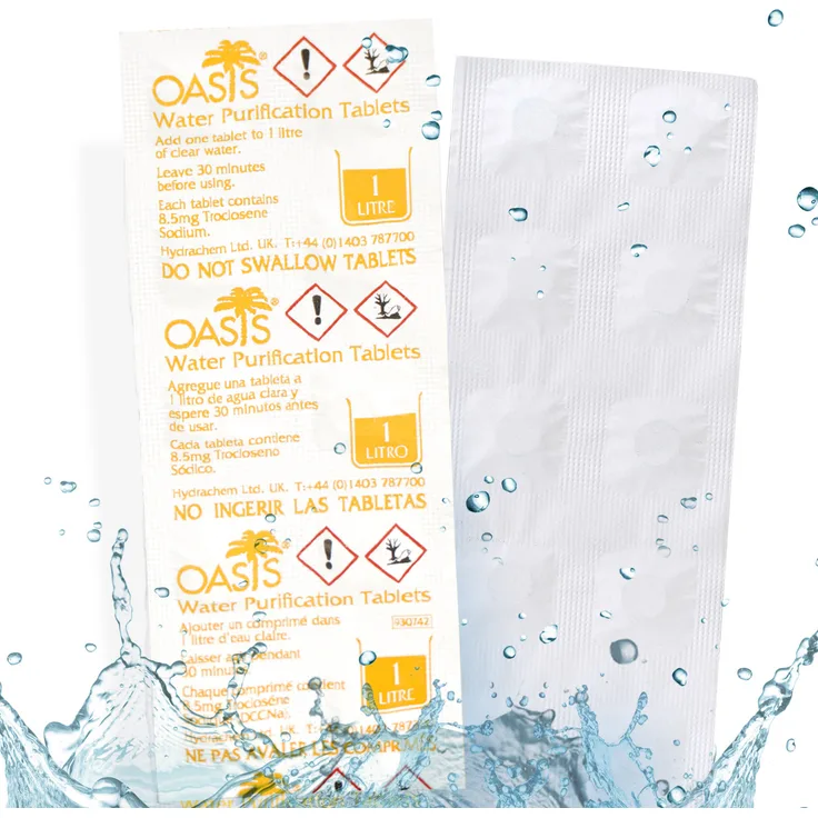 Wicked Chili Oasis 10x Wasserreinigungstabletten - 1 Liter Trinkwasser pro Tablette - Water Purification Tablet für Outdoor, Notfall, Camping, Reiseapotheke, Chlortabletten, Notfallset (8.5MG NaDCC)