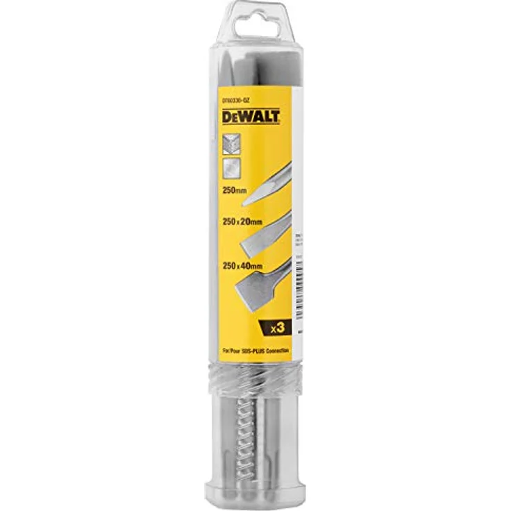 DeWalt Meißel-Set 3-teilig, hochwertiges SDS-plus Meißel Set bestehend aus 1 Spitzmeißel und 2 Flachmeißeln, höchste Werkstoffqualität aus gehärtetem Stahl, Art.-Nr. DT60330-QZ – Bild 4