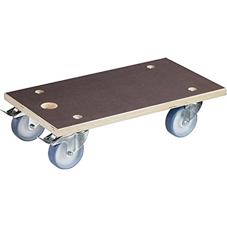 Transporthilfe MM 1341, 57,5 x 30 x 15 cm, harte Rollen Ø 100 mm, Rollenlager, 2 Bremsen, Platte FSC®, Tragkraft 500 kg – Bild 1