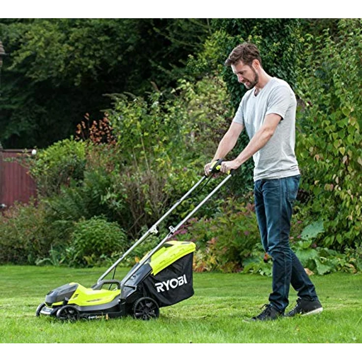 Ryobi Akku-Rasenmäher - Schnittbreite 33 cm, Schnitthöhe verstellbar, mit 35 l Fangsack, mit Akku + Ladegerät RLM18C33B25 – Bild 2