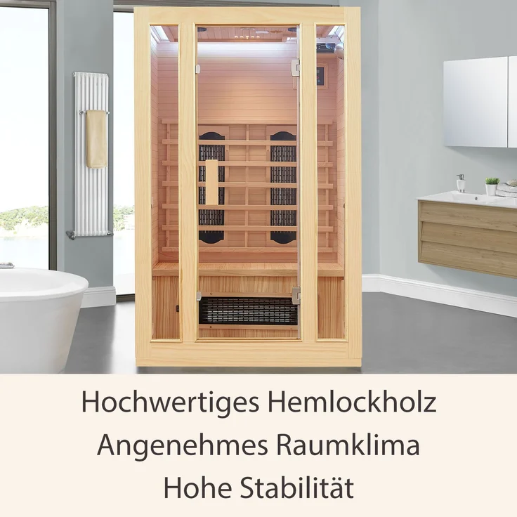Artsauna - Infrarotkabine Nyborg S120K – Infrarotsauna 2 Personen – LED-Farblicht, digitaler Steuerung, 5 Keramikstrahler, 1 Flächenstrahler – – Bild 5