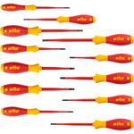 Wiha Schraubendreher Set 12-teilig Elektriker VDE geprüft, isoliert 1.000 V (41003) I Profi Schraubenzieher Set mit dünner Spitze Schlitz/Kreuz/Kreuzschlitz/Torx/Plusminus I Elektriker Werkzeug