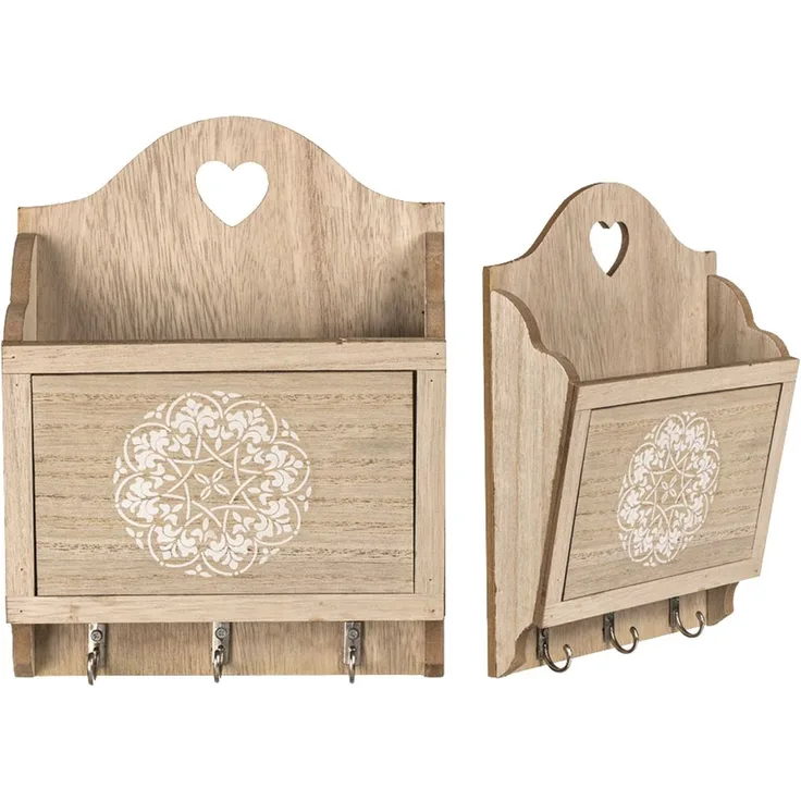 Schlüsselbrett mit Ablage Naturfarben Holz 3 Haken Keys Schlüsselbrett Stylish
