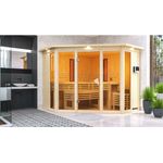 Karibu Infrarotkabine Asta mit Kranz Set naturbelassen mit Ofen 9 kW Bio, externe Steuerung, 245 x 245 x 202 cm