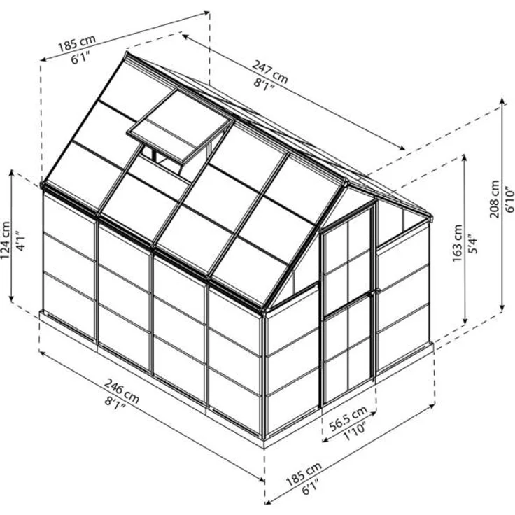 Palram - Canopia Aluminium Gewächshaus Harmony 68 | grau | 247x185 cm – Bild 7