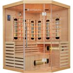 Artsauna Infrarotkabine Kiruna150 Dual Technologie – 8 Vollspektrumstrahler & 1 Flächenstrahler – 3 Personen – LED Farblicht – Radio - Hemlock-Holz, 150 x 150 x 200 cm