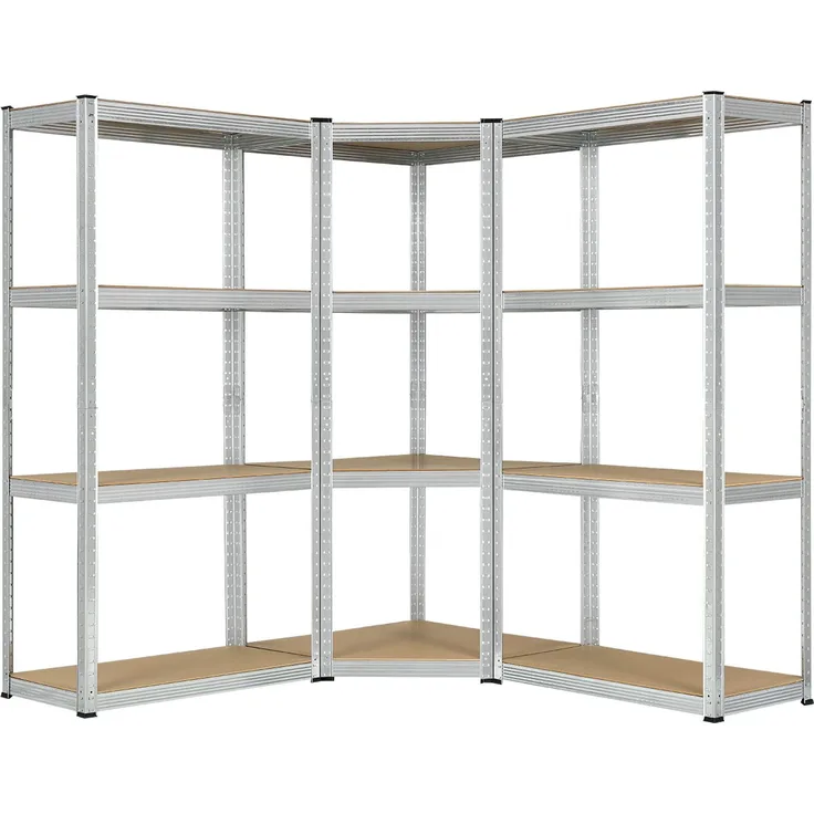 3er Metall Regalsystem Easy | 1 Eckregal & 2 Lagerregale | 12 MDF Holz Böden | 960 kg | verzinkt | Stecksystem | Schwerlastregal Steckregal | Juskys