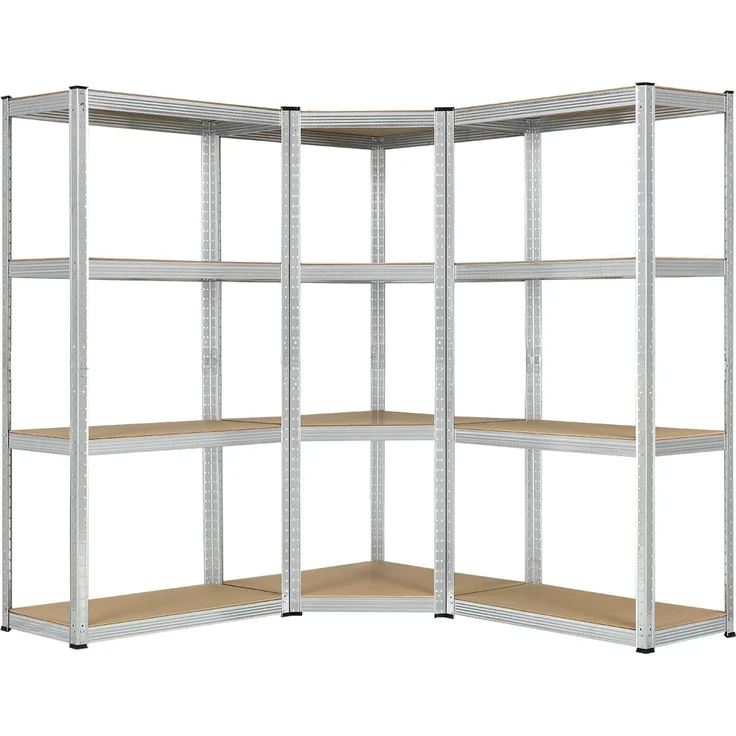 3er Metall Regalsystem Easy | 1 Eckregal & 2 Lagerregale | 12 MDF Holz Böden | 960 kg | verzinkt | Stecksystem | Schwerlastregal Steckregal | Juskys – Bild 1