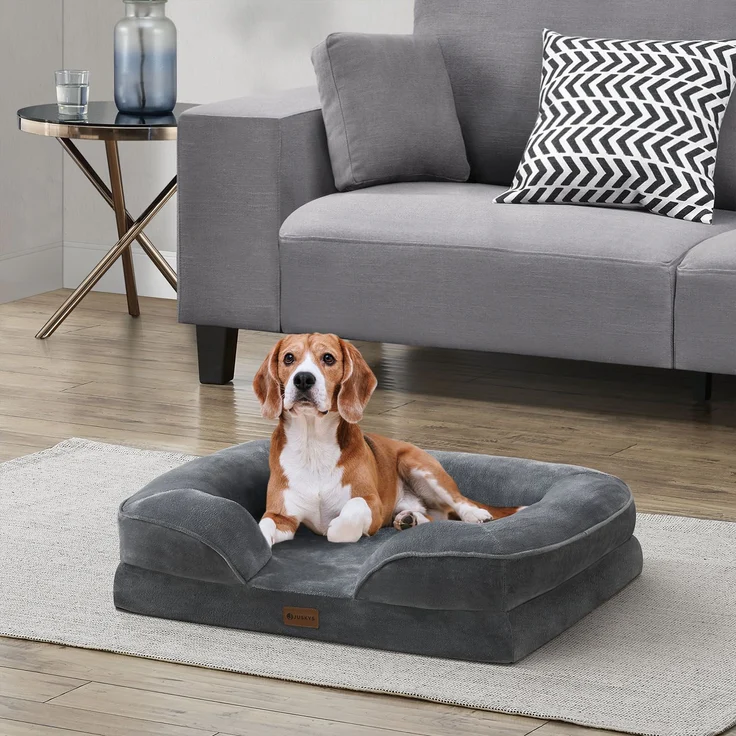 Juskys Hundebett Sheena M orthopädisch, waschbar & rutschfest – 71 x 58 x 18 cm – Hundesofa flauschig Hunde Grau – Haustierbett Hundesofa – Bild 2