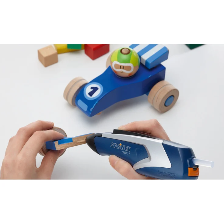 Steinel Neo1 blau Klebepistole, Akku-Heißklebestift, 3,6 V inkl. 3 Klebesticks 7 mm Durchmesser Tropfschutz, Auto-Abschaltung, automatischer Klebstoff-Rückzug – Bild 5