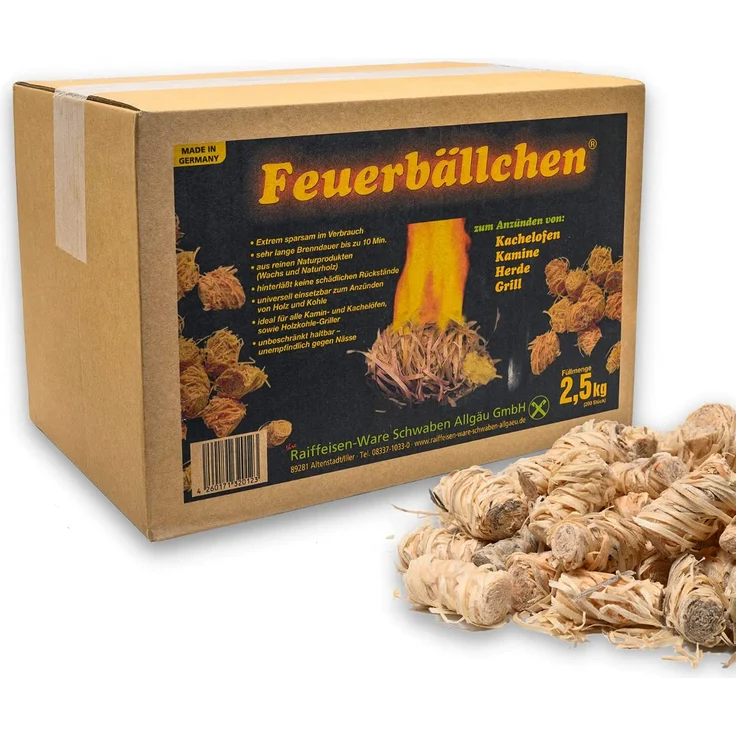 Feuerbällchen zum Anzünden von Kachelofen, Kamin-2,5 kg Schachtel ca. 200 Stück – Bild 1