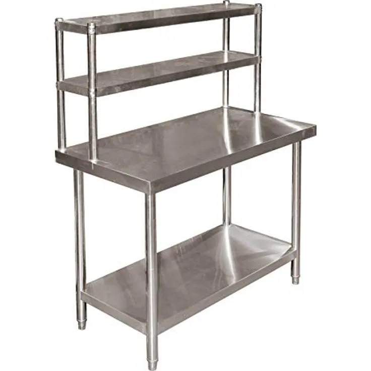 Wiltec - Edelstahl Arbeitstisch 120x60x85cm mit zweistöckigem Regal und höhenverstellbaren Tischfüßen