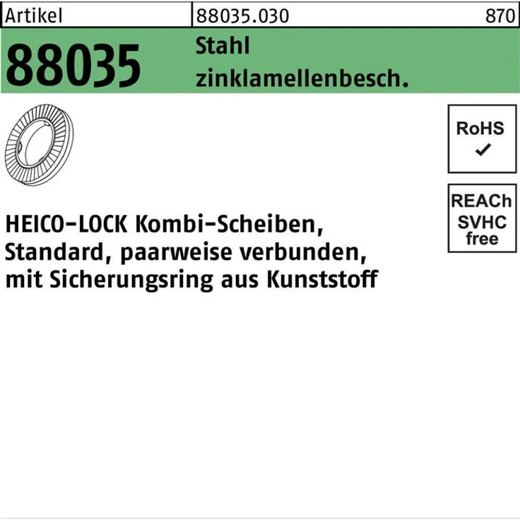 Artikel 88035 St. verg. zinklamellenbeschichtet HEICO-LOCK Kombi-Scheiben - Abmessung: HKS-16 VE=S (100 Stück)