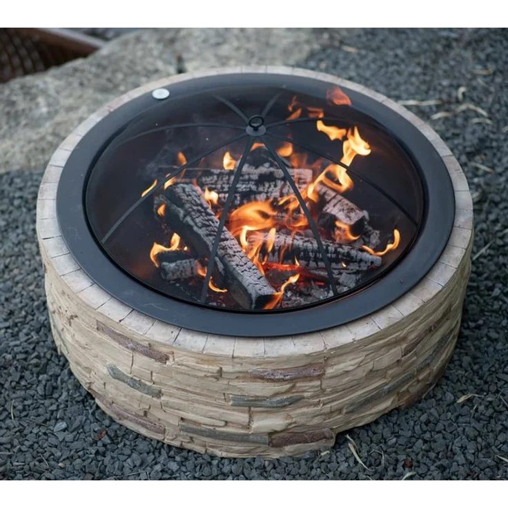 Westmann Aluminium Feuerstelle mit Abfanggitter Steinoptik 90x90x51 cm – Bild 4