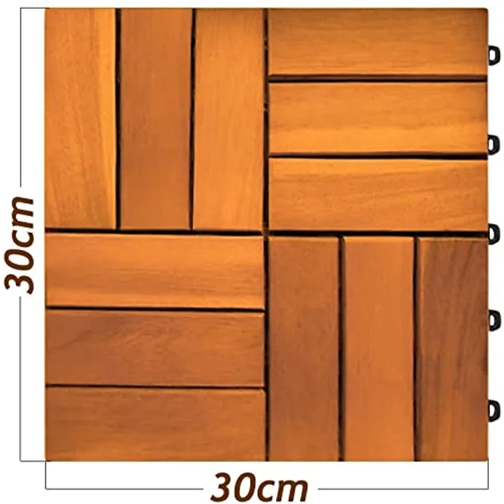 Holzfliese Terrassenfliesen 30x30cm Klickfliese Fliesen Akazie Balkon 11x Akazie Mosaik – Bild 6