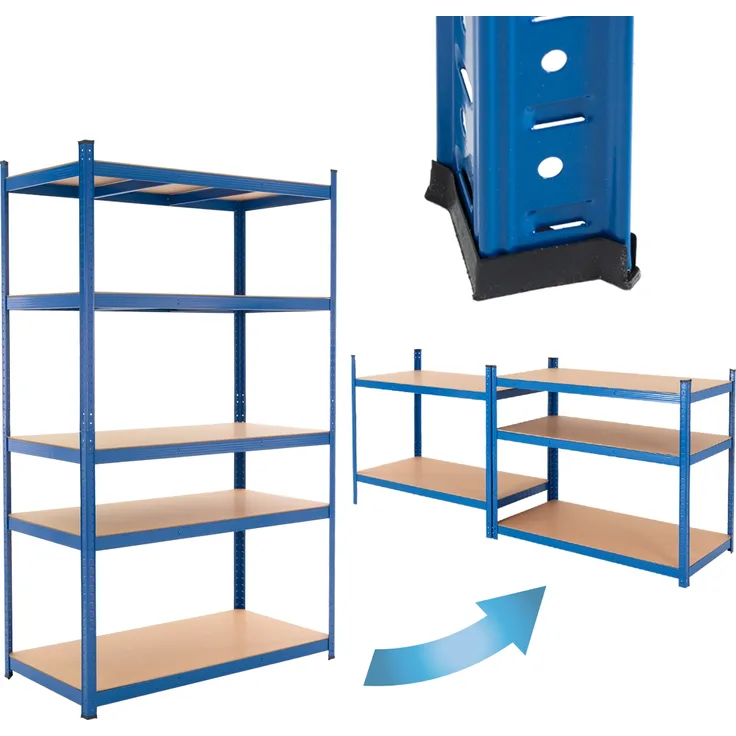 ecd germany Werkstattregal 200x100x60 cm blau aus MDF Holzfaserplatte und Metall belastbar