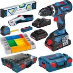 Bosch Professional Akku-Schlagbohrschrauber GSB 18V-60 C 2x 4,0 Ah L-BOXX,Kleinteilebox und Wasserwaage