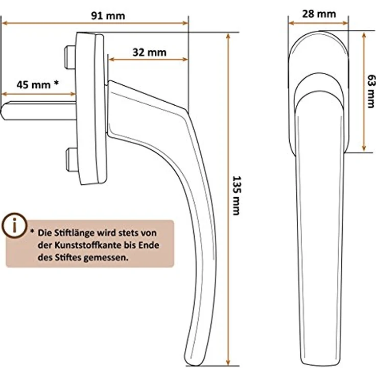 16 x Alu Fenstergriff in Dunkelsilber F9 - Stiftlänge 45mm – Bild 3